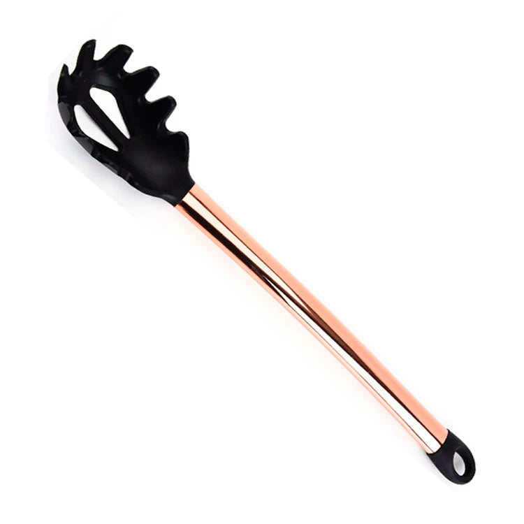 Food Grade Cooking Tools Stainless Steel Rose Gold Handle Pasta Spoon Silicone Spaghetti Serving Spoons