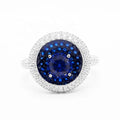 Lovely 925 Sterling Silver Classic-Style Enamel Ring Blue Synthetic Zircon Rhodium Plated for Wedding or Anniversary