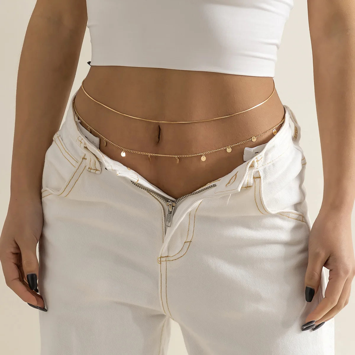 Women's Fashion Alloy Double Layer Waist Chain Versatile Tassel Chain Sequin Body Chain