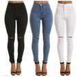 Ohsisa Hot Sale Women's Casual Skinny Pencil Pants Breathable Stretch Jeans Thin Knee Holes Waist Logo Small Size Perfect Fit