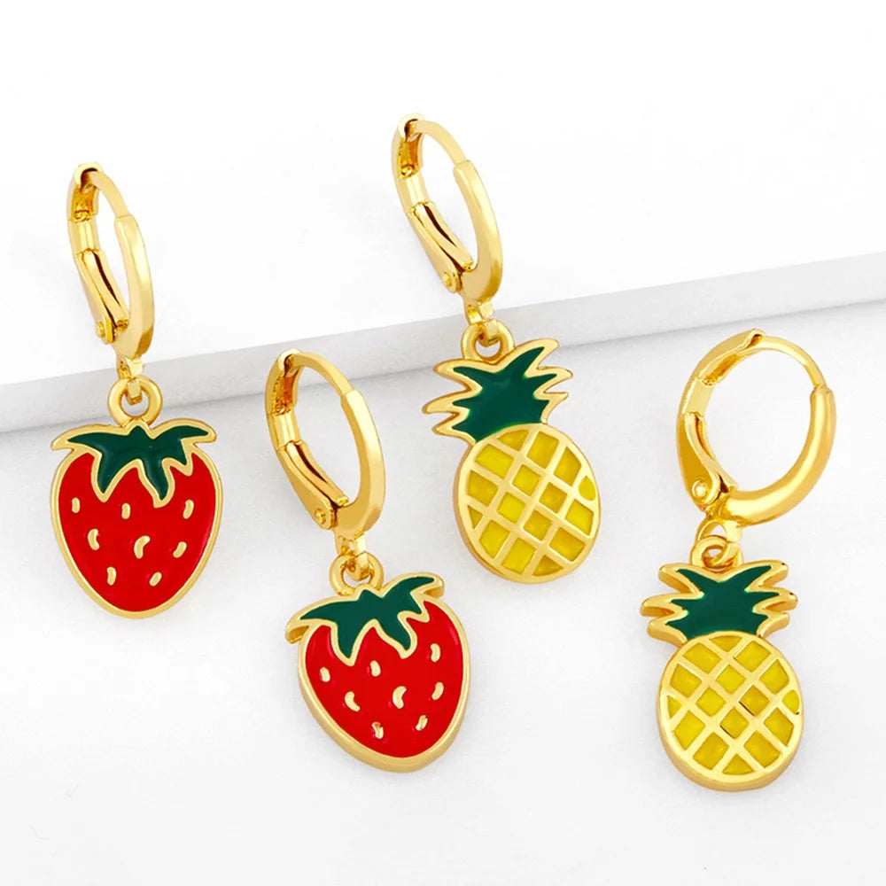Fashion Brass Alloy with 18k Gold Plated Fruit Dangle Earring Charm Women Earrings  Jewelry