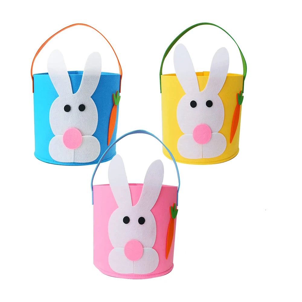 Eco  Friendly Customized Cute  Easter Rabbit  Gift  Bag  Felt Fabric Easter Bunny Bucket for Kids