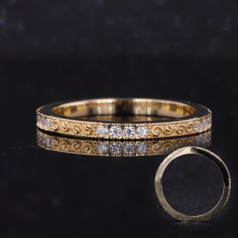 Starsgem 10K Yellow Gold Rings 1.5mm Round Brilliant Cut Moissanite Eternity Band Rings