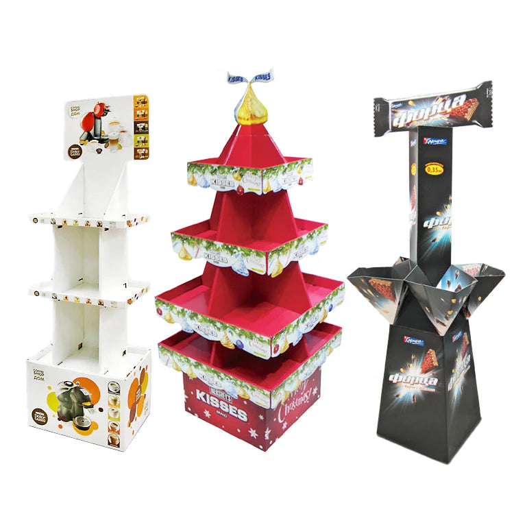 Christmas Modern Foldable Eco-friendly Supermarket Promotion Display Rack Multi-layer Cake Dessert Toys Recycled Cardboard Stand