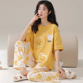 Women Pajamas Set Winter Cotton Sleepwear Cute Cartoon Printed Pyjamas Short Sleeve Pants Pijamas for Woman