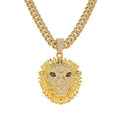 Hip Hop Iced Crystal Lion King Pendant Necklace Black Eye Gold Plated Zinc Alloy Trendy Mens Fashion Link Chain for Parties