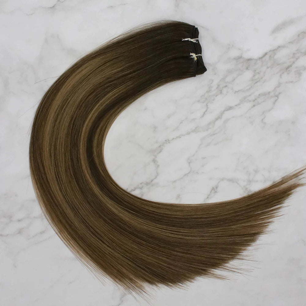 Fangcun Russian Double Weft Balaayage Remy Ponytail Human Weft Hair Blonde