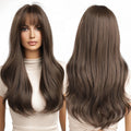 Factory Wholesale Price Black Brown Long Natural Curly with Bangs Wig Natural Glossy SoftRegular Wave Synthetic Rose Net Wig
