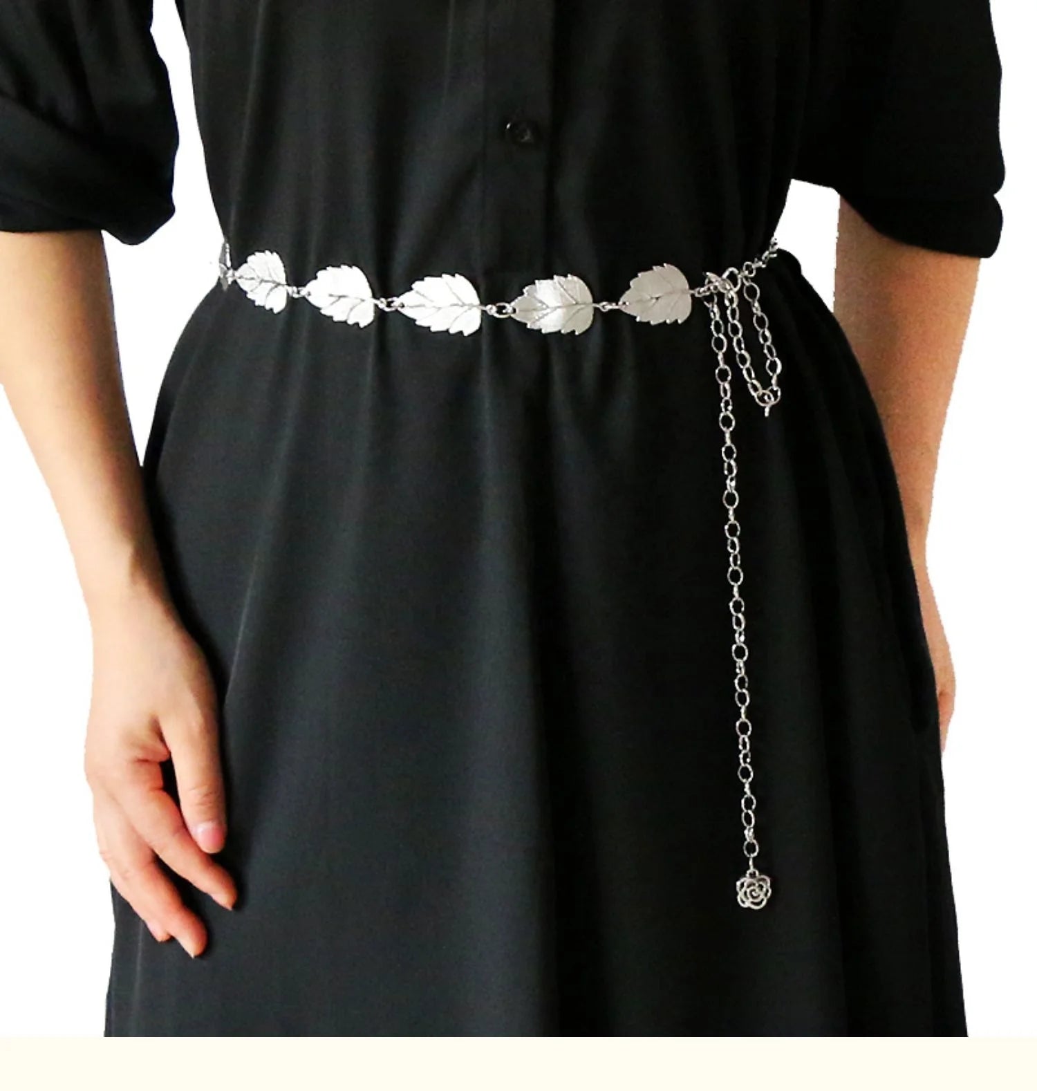 Women's Oversized Hourglass Shaped Belt New Clothing Accessory Metal Leaf Design Elongated Belt