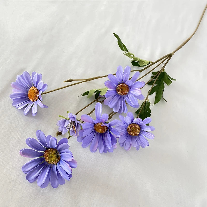 Multicolor- Purple Blue  Flores Artificiales Long Branch 6 Head Daisy  for Wedding Decoration
