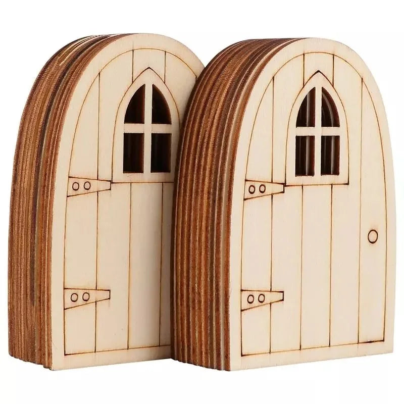 Wooden Mini Elf Model Garden Miniature Decor with Window Tooth Fairy Door Ornament Unfinished DIY Craft Dollhouse Flower Pot