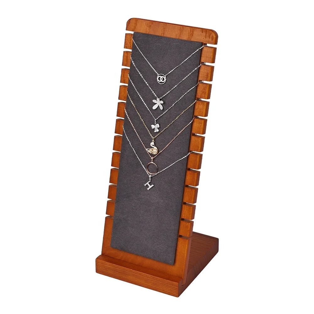 Luxury Natural Wood Gray Flannel Jewelry Display Stand Window Props Display Bracket for Counter Showcase