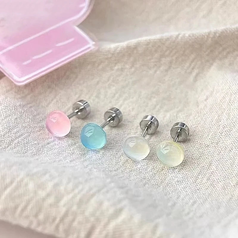 Transparent Colored Stainless Steel Earrings for Women with a High-end and Versatile Temperament Simple and Versatile Earrings