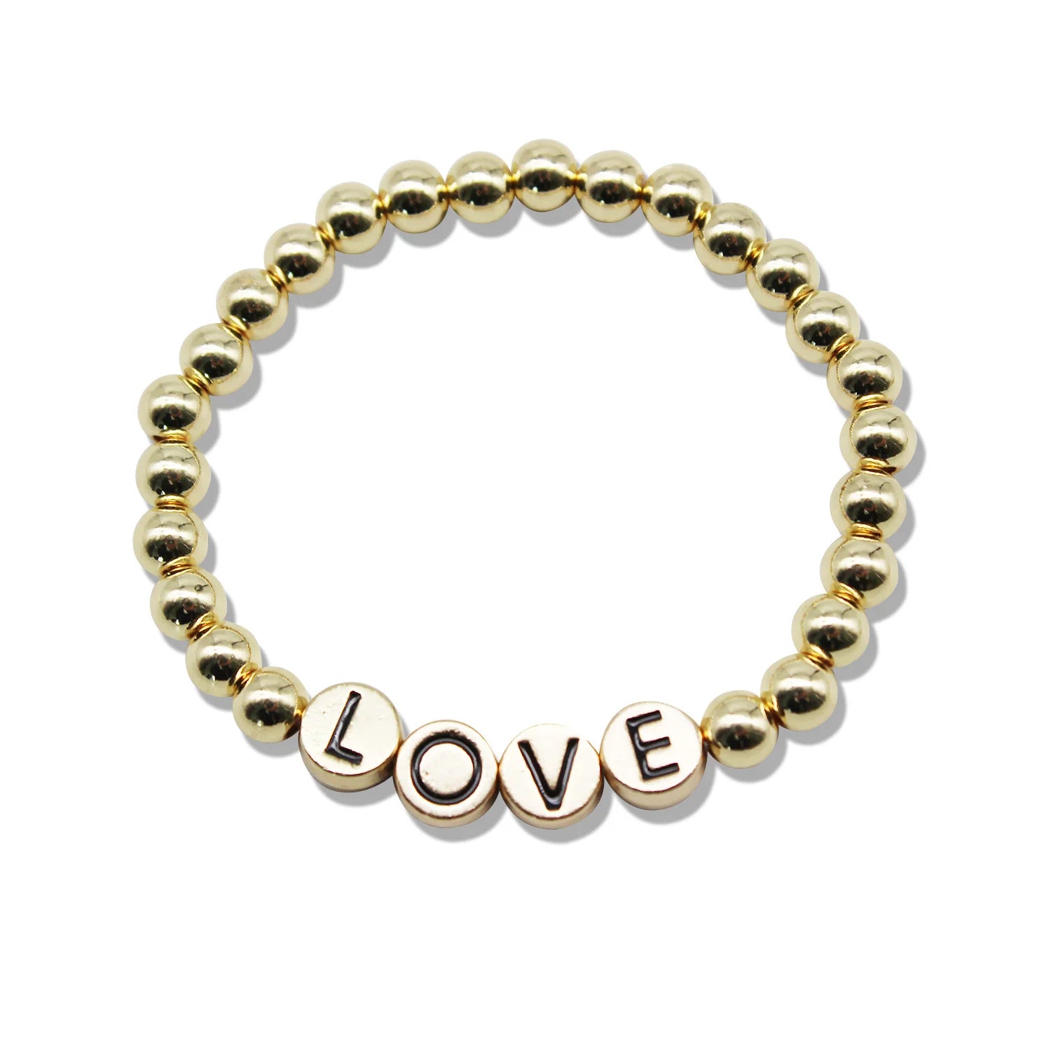 Gold Fashion Bead Elastic Design Zinc Alloy 6mm Acrylic Beads Custom Bead Mama Bangles 14K Gold Plated Unisex Classic Gift