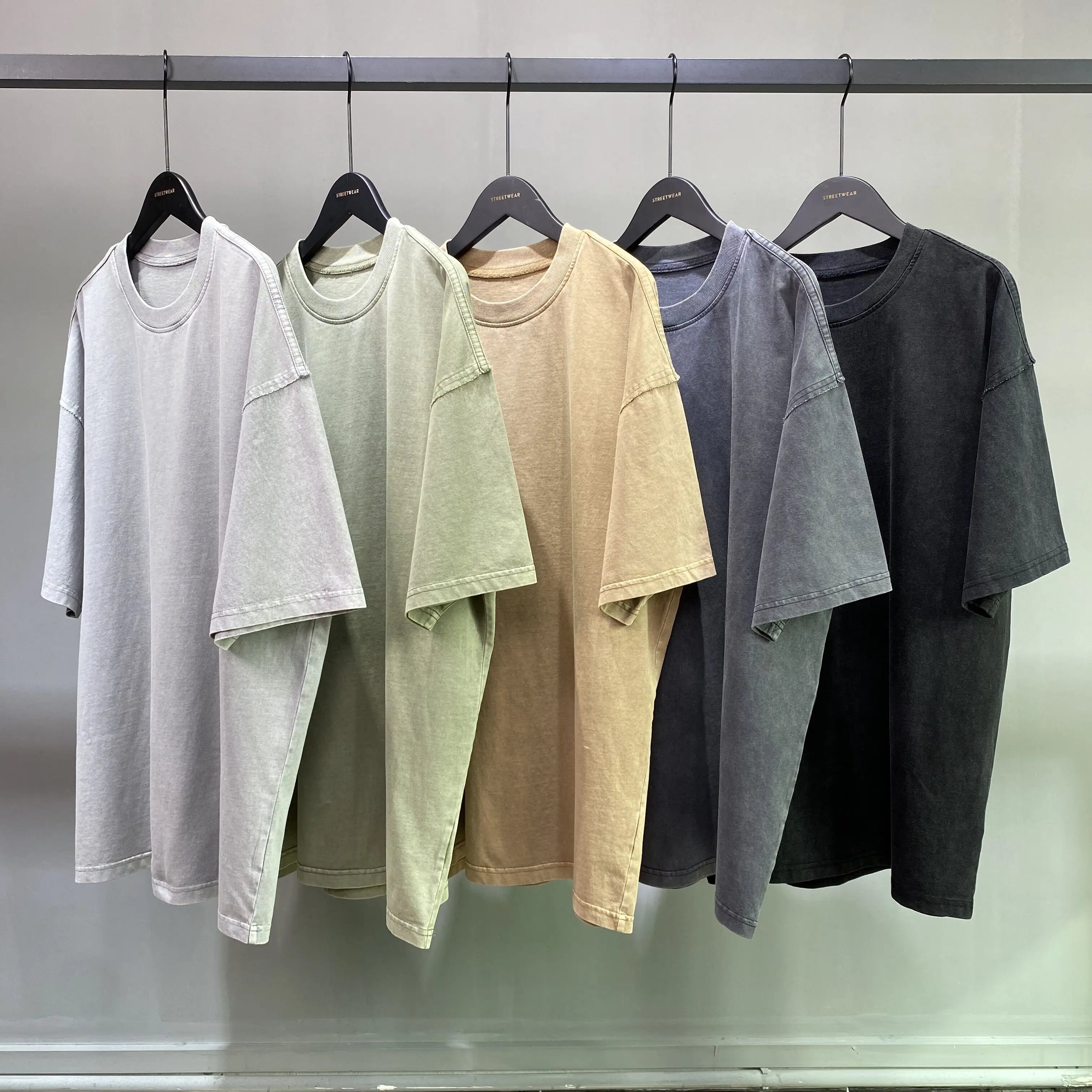 Wholesale of Heavyweight High-quality Cotton Men's T-shirts Round-neck Washed Batik Men's T-shirts