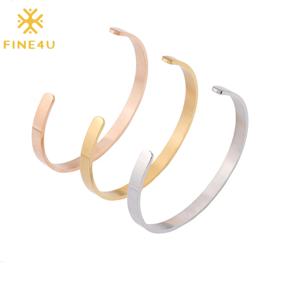 Customized Men Women Fashion Jewelry Gold Plated Engravable Stainless Steel Cuff Bracelet Blanks