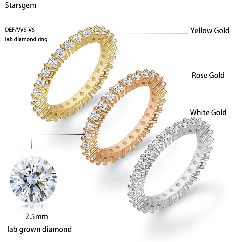 Starsgem 10k 14k Gold Diamond Ring Round 2.5mm DEF-VS HPHT CVD Lab Diamond Engagement Ring