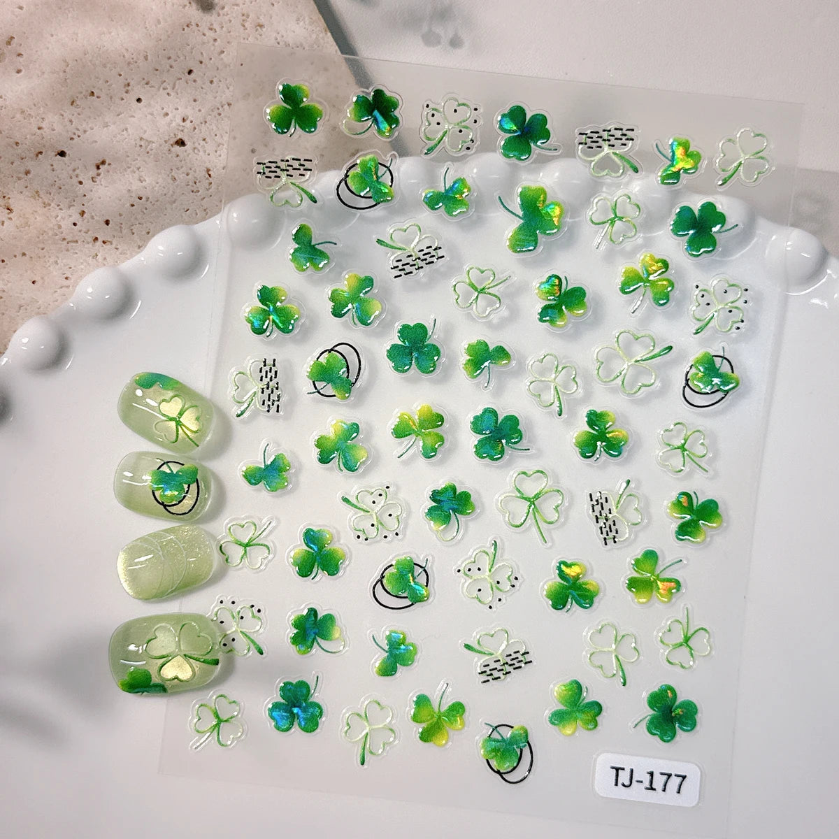 HONEY GIRL Plastic Waterproof 2D 3D Water Decals Nail Art Lucky Clover Maple Leaf Butterfly Nail Charms Custom Salon Nail