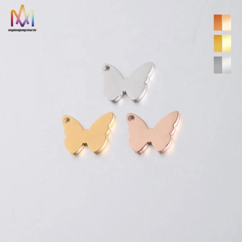 Wholesale Custom Stainless Steel  Butterfly Pendant 18k Gold for Jewellery Making with Holes