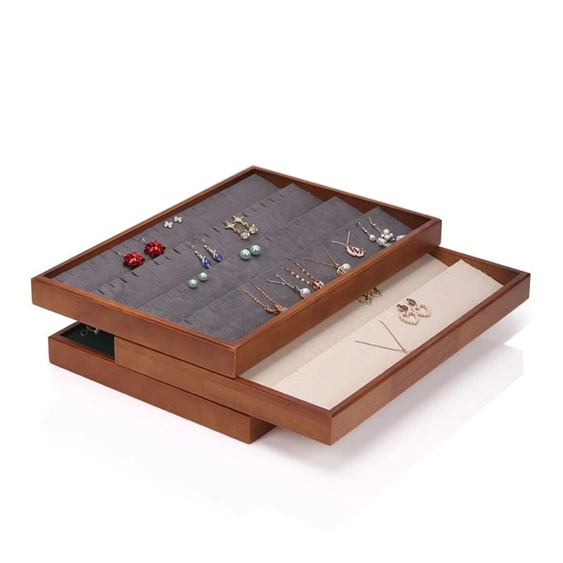 Retro Wood Lacquered 80 Cuttings Earrings Jewelry Display Tray Organizer Case Wardrobe