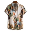 Summer Hawaiian Vacation Tops Short Sleeve V-neck Printed Floral Beach Shirts Resort Casual  Shirts for Men