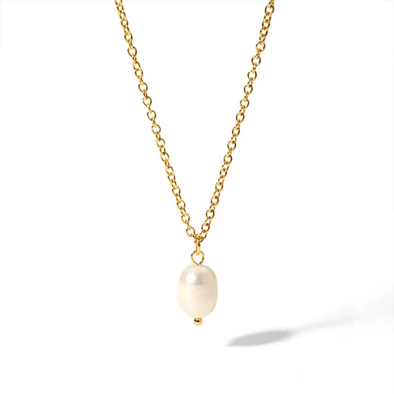 DAIHE High End Simple Design Stainless Steel Chain Freshwater Pearl Pendant Necklace