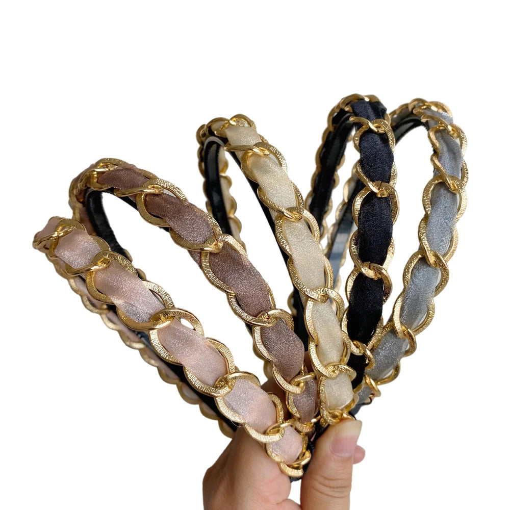 Korean Alloy Chain Weave Headband Hair Hoop Hollowed Out Thin Edge Hair Band Wash Face Simplicity  Women Headband