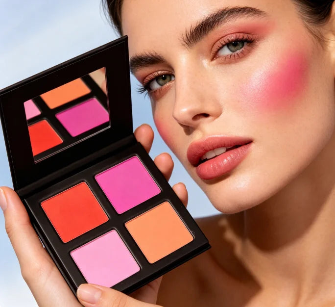 Private Label 4-Color Matte Blush Palette Long-Lasting Pressed Powder for Dark Skin Tone Easy to Apply Face Makeup Custom Logo