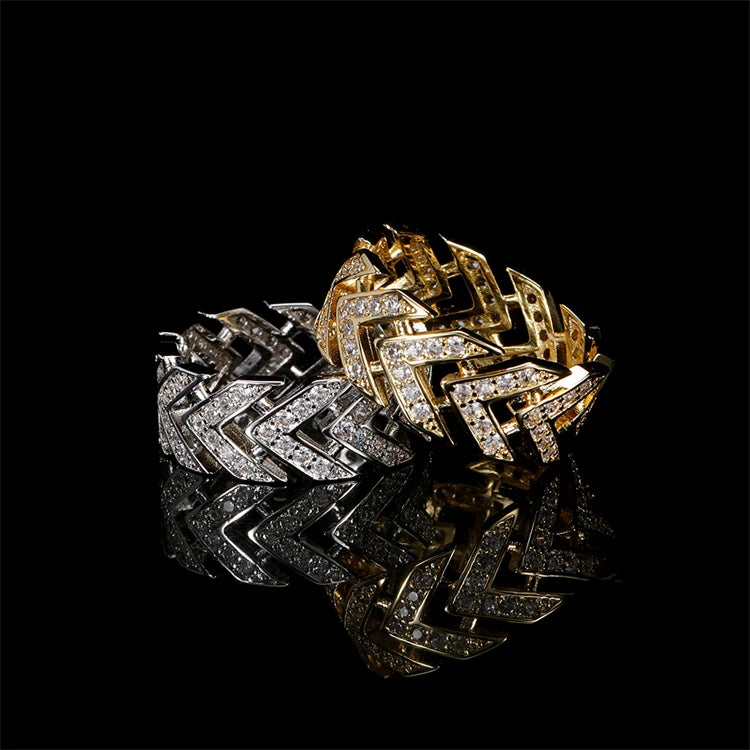 Hip Hop Bling Iced Out CZ Diamond Gold Plated Simple Arrow Wheat Ring for Women Men
