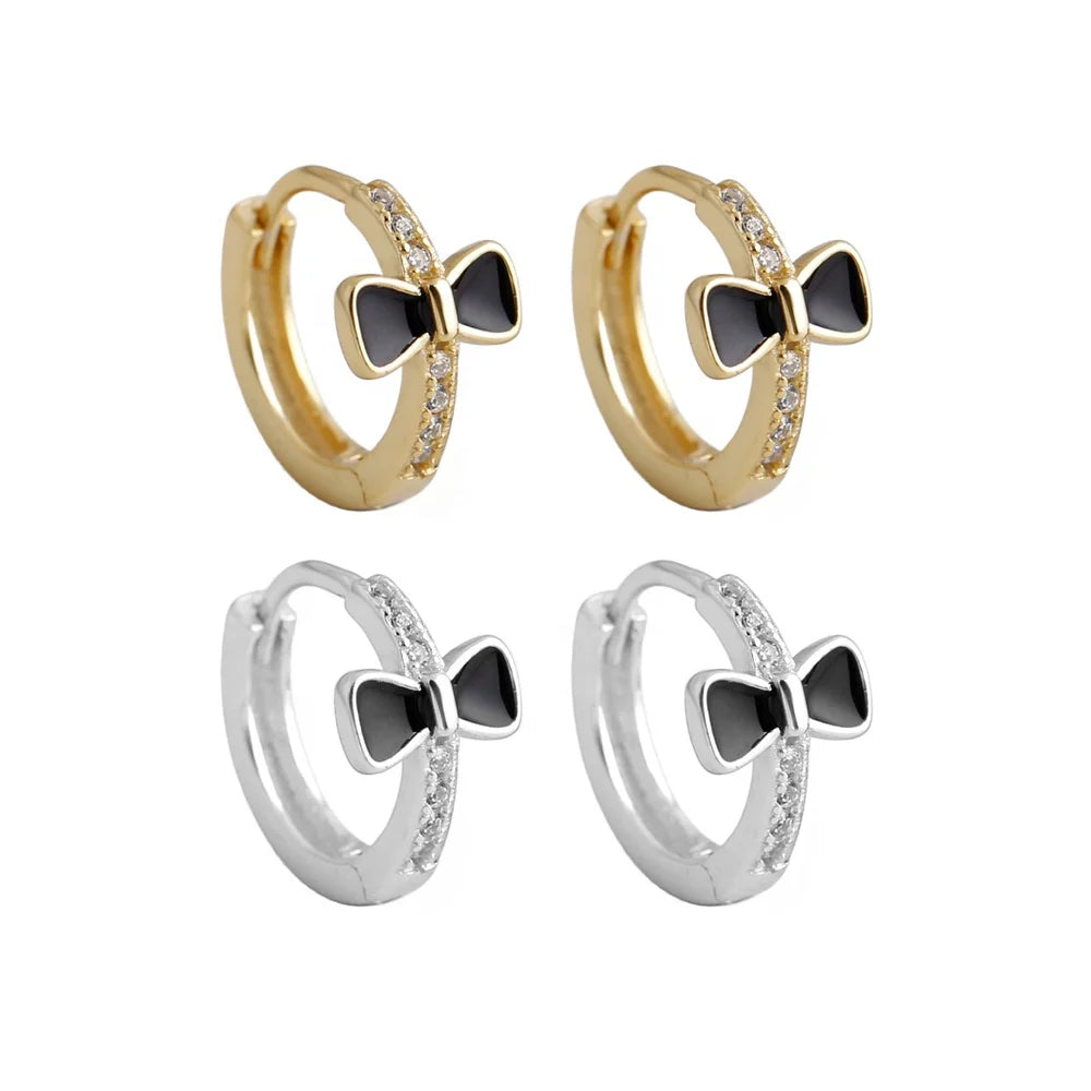 EH1551 New Chic Style Fashion Bow Knot Earrings 18K PVD Gold Plated 925 Sterling Hypoallergenic Inlaid Zircon Bow Stud Earrings