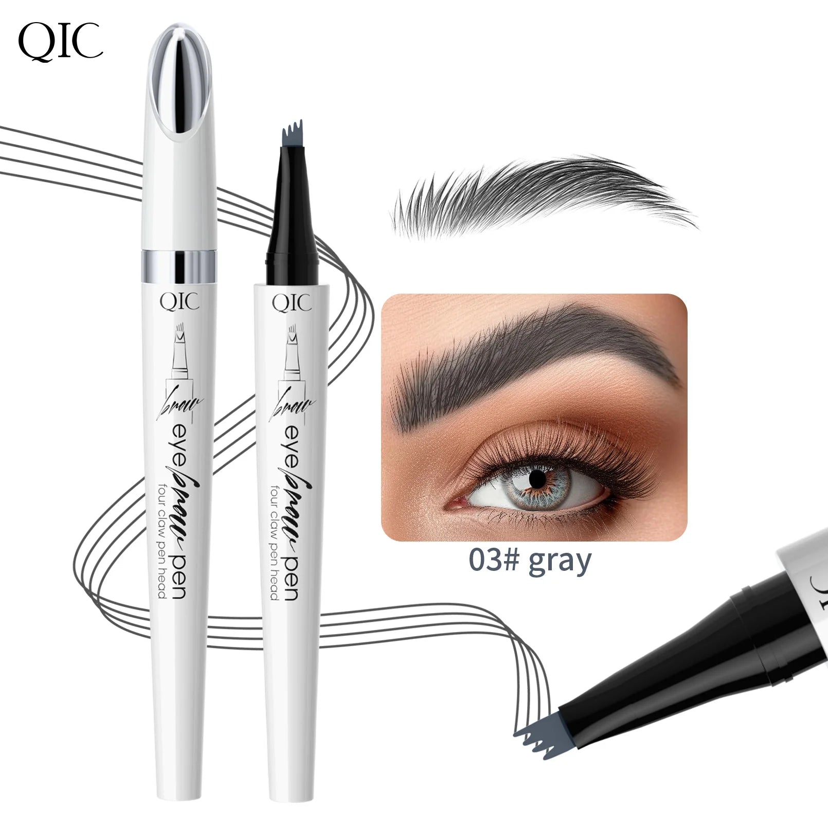 Long-lasting Waterproof Double Head Fork 3D Liquid Eyebrow Pencil with Brow Proof Smudge Resistant Natural Look