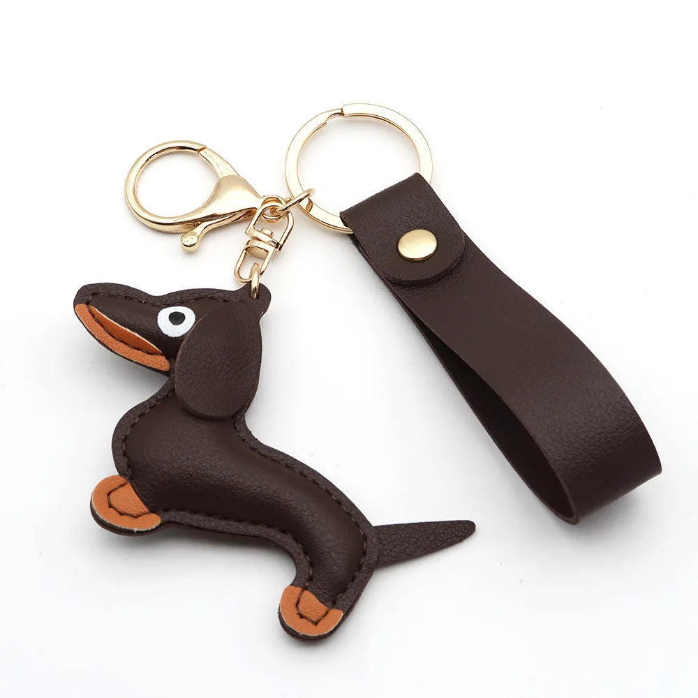 Luxury Dachshund PU Leather Keychain Cute Dog Bag Charm Fashion Handbag Pendant Gift for Women Custom Leather Dog Keyring