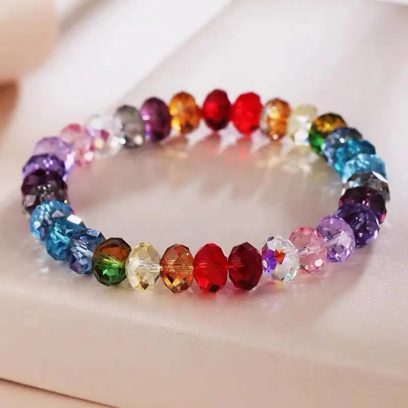RisingMoon Custom Design Jewelry Handmade Beaded Bracelet Stacking Rainbow Color Sparkly Crystal Bracelet for Ladies