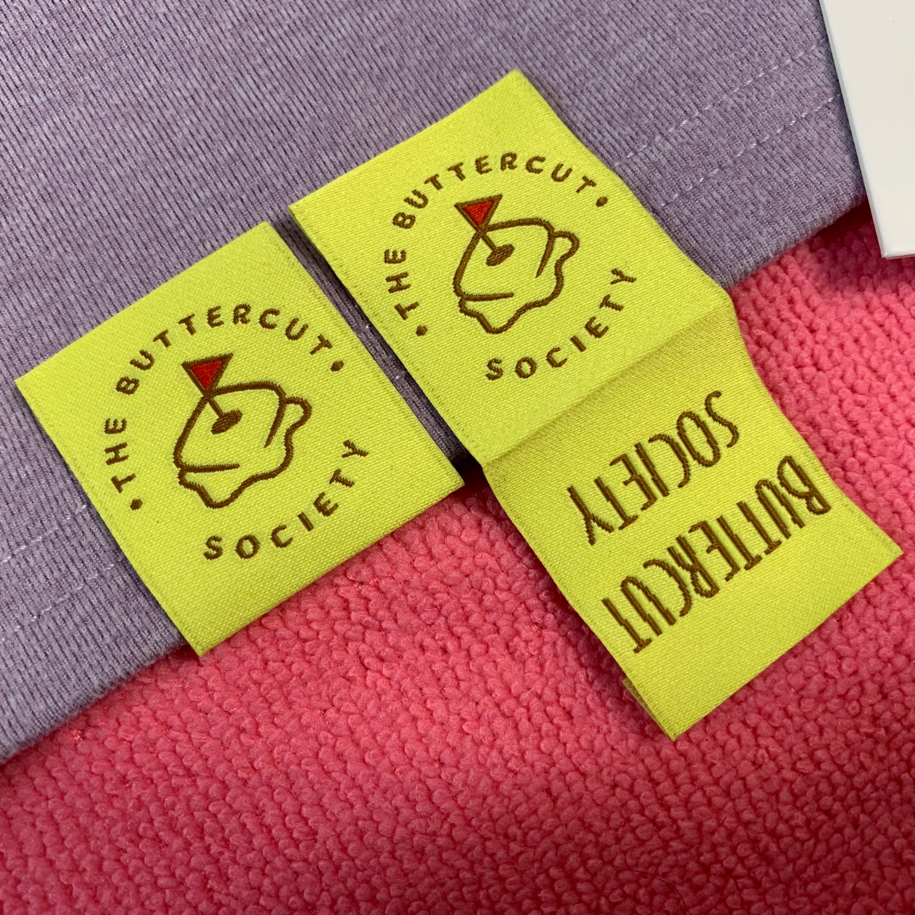Bright Yellow Weaving logo Taffeta Clothing Hem Tagsloop Fold Double Logos Shirt Cuff Label