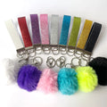 New Fashion in Stock Self-defense Keychains Pompom Keychain Security Gift Bling Glitter Leather Wristlet Keychain