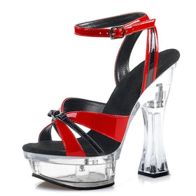 14cm thin heel black stripper shoes nightclub sexy platform pole dance high heels summer leaky toe large sandals