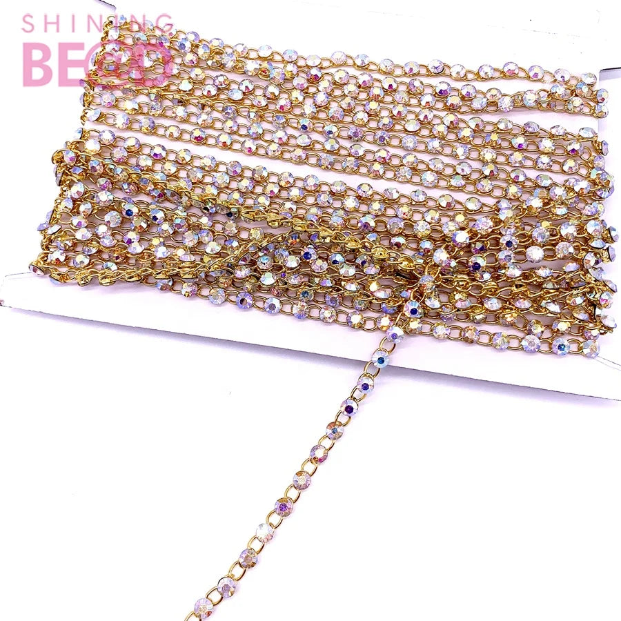 AB Crystal Rhinestone Trim for Fashion for Wedding Dresses Shoes Bags; Bridal Dress Decoration Garment Applique Trim