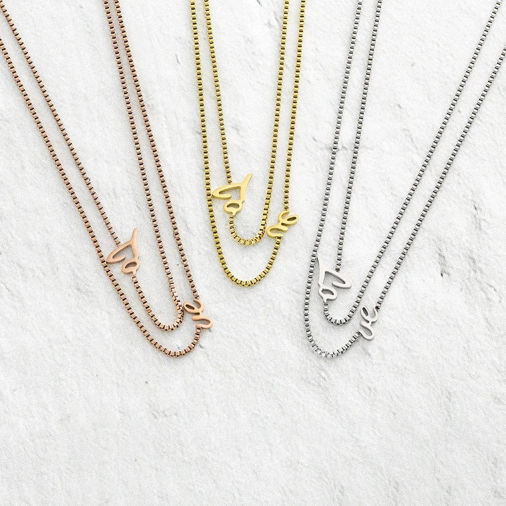 Double Layer Stainless Steel Heart Pendant Necklace with Gold Plated Link Chain Unisex Chokers Valentine's Day Gift Box