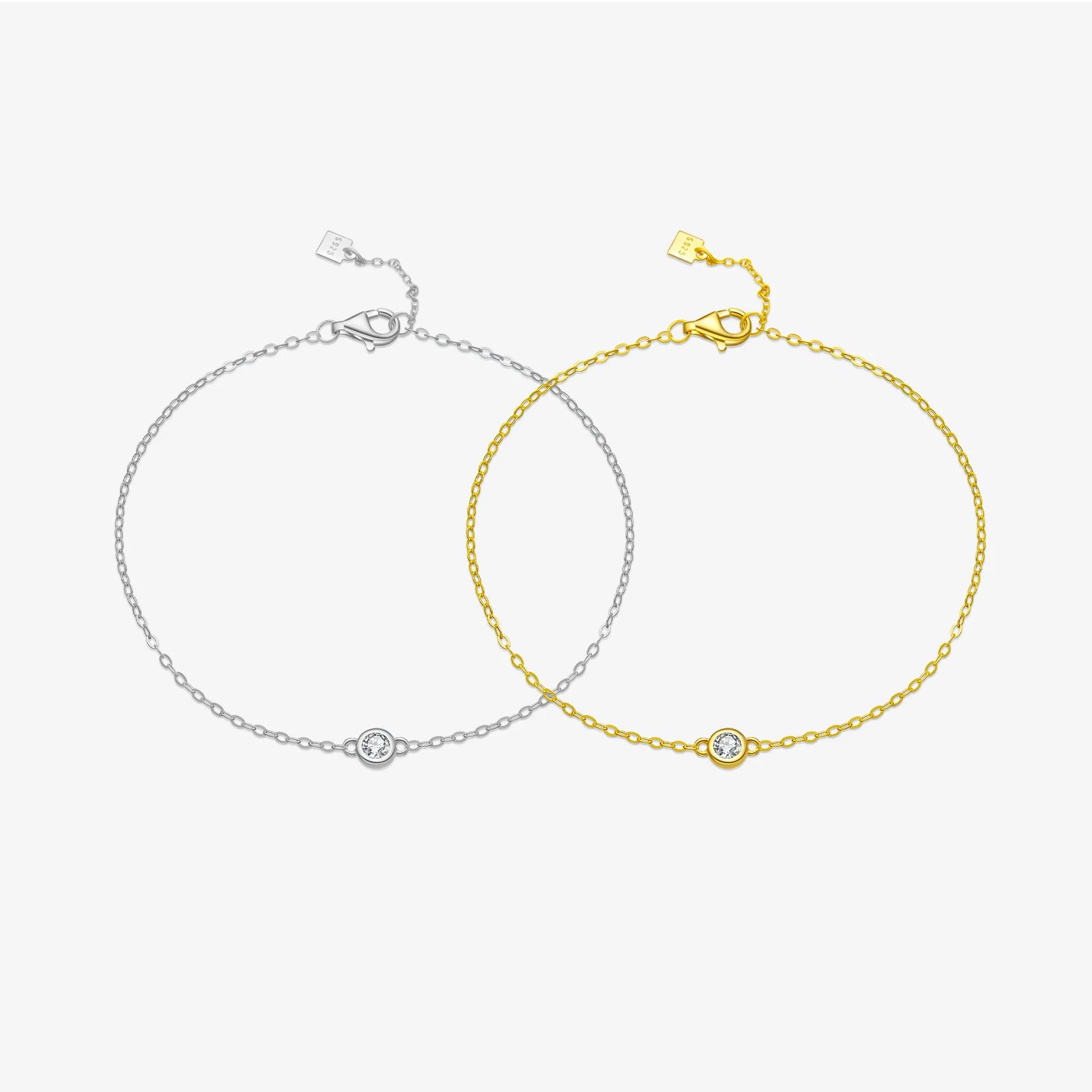 FUAMAY 925 Solid Silver 4mm Round Bezel Stone Bracelets Brancos De Pulseira Bezel Set Unisex 18K Gold Plated Everyday Wear