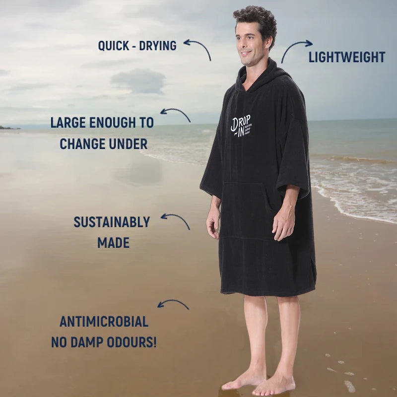 Recycled Surf Linen Hooded Towel Poncho Towel Beach Changing Poncho Robe