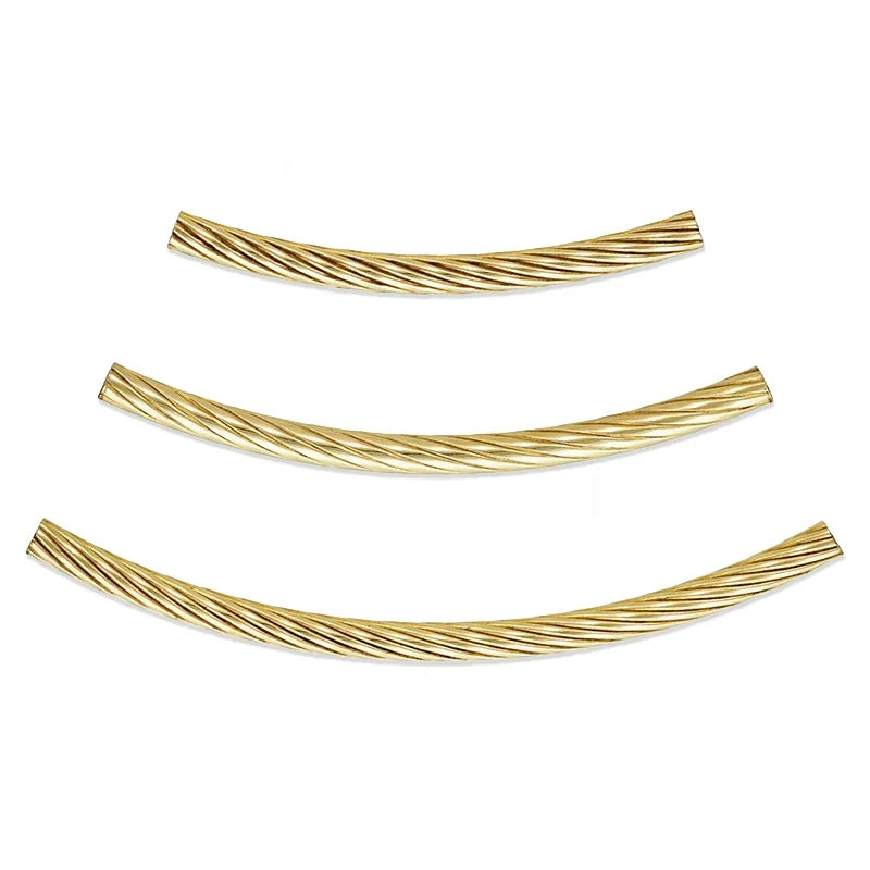 14K Gold Filled Spiral Rugated Curved Tube Beads Connector Patterned Tube Beads in Many Sizes Permanent Jewelry Making Accessory