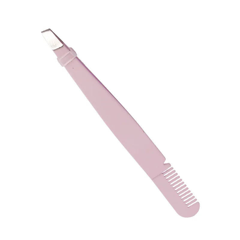 Professional Eyebrow Tweezer with Eyebrow Brush Comb Stainless Steel Eyelashes Extension Tweezers Double Eyelids Pinzette Clip