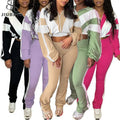 Color Block Casual 2 Piece Tracksuit Women 2025 Street Spliced Drawstring Zipper Crop Jacket+Matching Pants