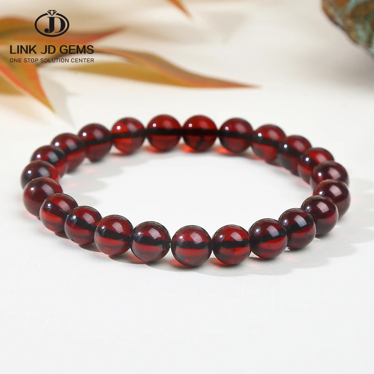 JD GEMS Hot Sale Healing Single Circle Bead Jewelry Bangle Natural Blood Red Amber Bracelet for Gift