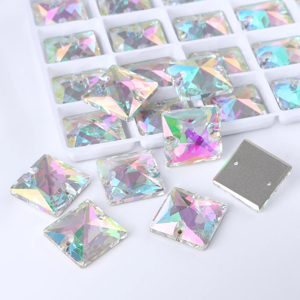 Square Sew-on Rhinestones Glass 12mm 14mm 16mm 22mm Non Hotfix Crystal Ready to Ship Sewing Diamond Stones Bling Decoration