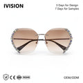 Hot Selling Trendy Rhinestone Rimless Sunglasses Bling Vintage Sun Glasses Metal Frame Sunglasses Women Diamond  in Stock