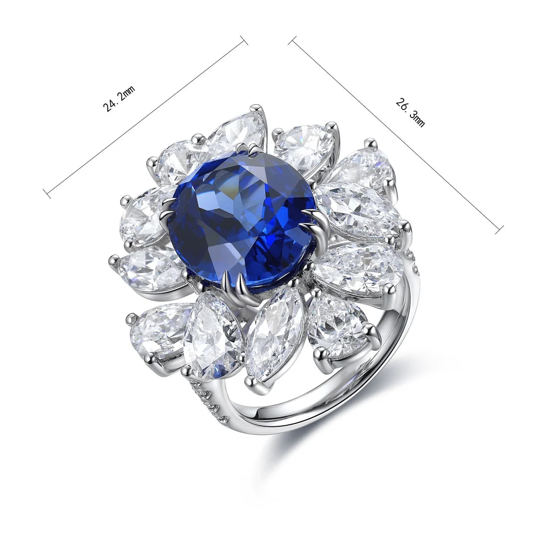 925 Sterling Silver Oval Cut Lab Grown Sapphire Gemstone Ring with Trendy Claw Setting for Women's Wedding/Anniversary