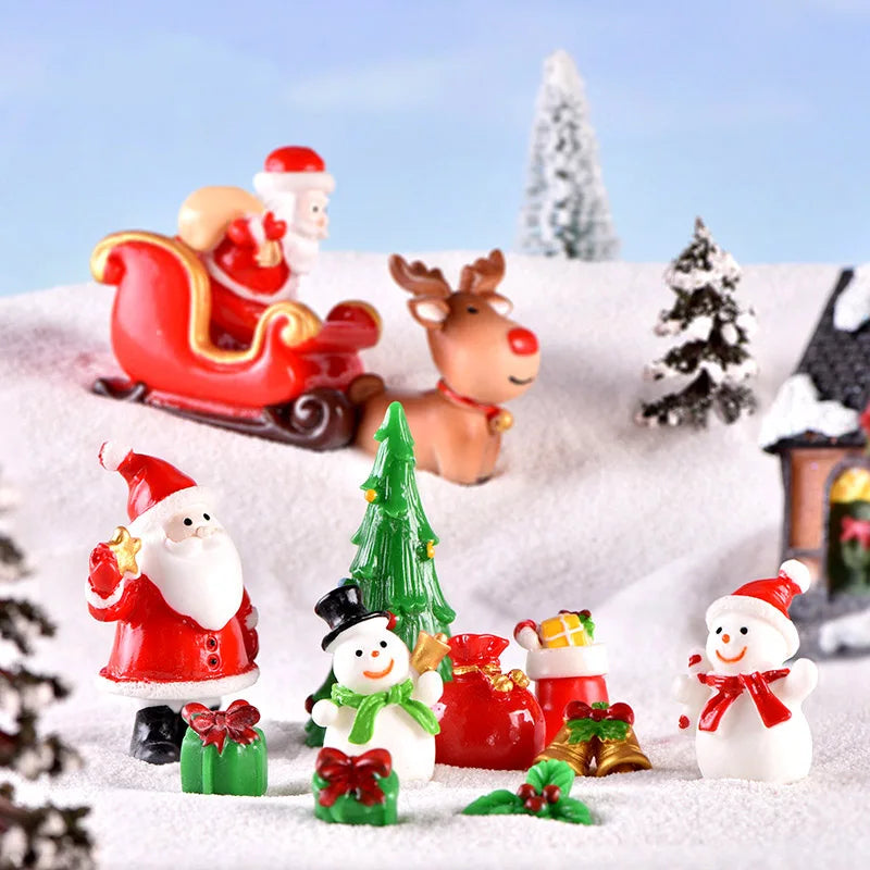Christmas Tree Santa Claus Kawaii Snowman Miniature Resin Figurines Reindeer Terrarium OrnamentGift DIY Supplies Room Decor
