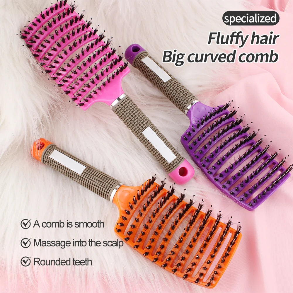 MJ Private Happy Bristle Hair Brush for Salon Barber Home Curly Detangle Vented Hair Comb