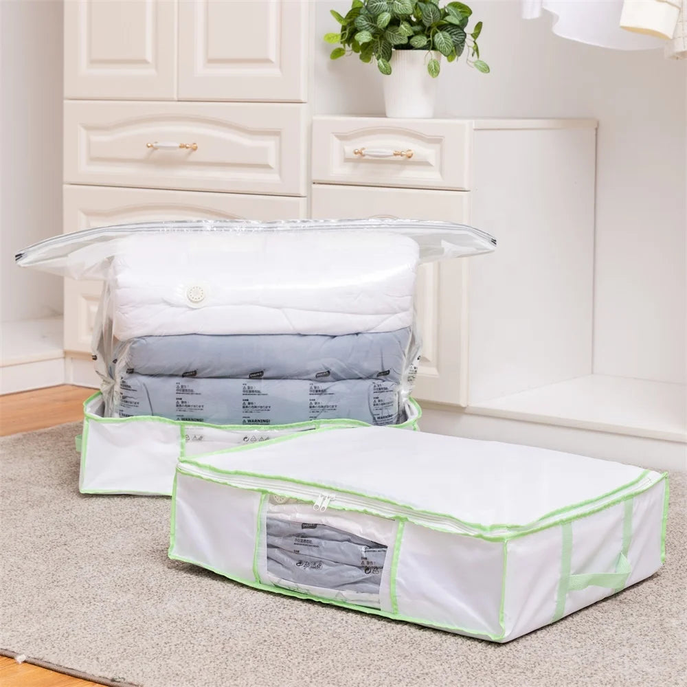 Foldable Vacuum Storage Box With Pump Non-Woven Fabric Storage Underbed Bin for Clothes Quilt Duvet Storage Organizer MegaBDM